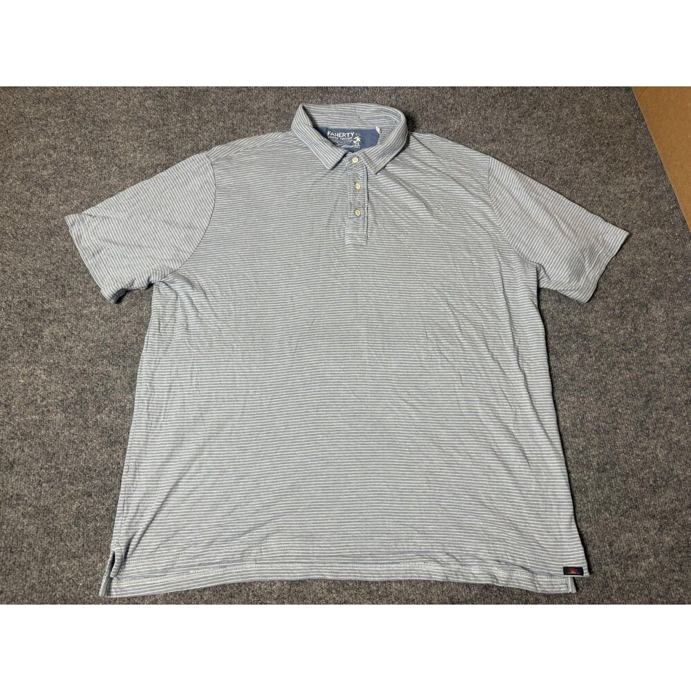 Faherty Polo Shirt Mens 2XL Blue Stripe Cloud Cotton Jersey Short Sleeve